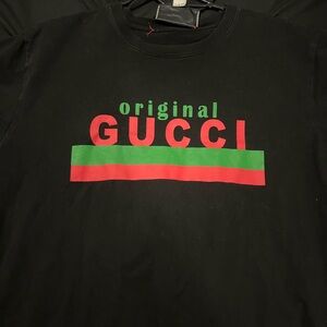 Gucci Black T-Shirt with Red and Green Logo